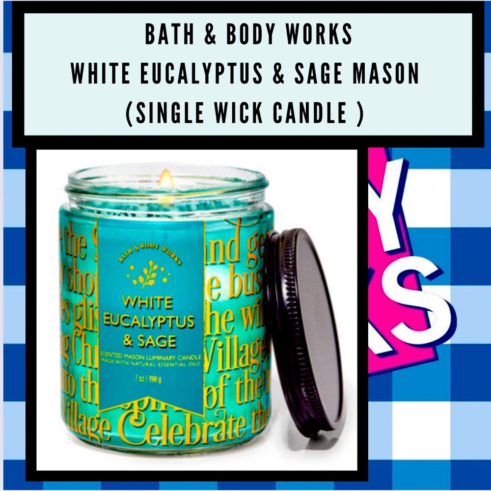 NEW: WHITE EUCALYPTUS & SAGE MASON (Single Wick Candle) BATH&BODYWORK#1